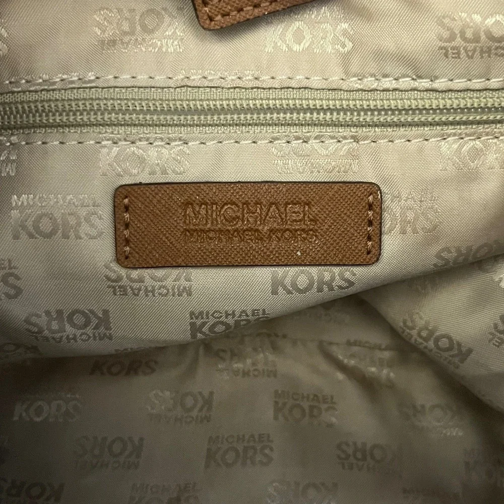Michael Kors Tan Saffiano‎ Leather Small Tote Bag Gold MK Logo Logo Lining